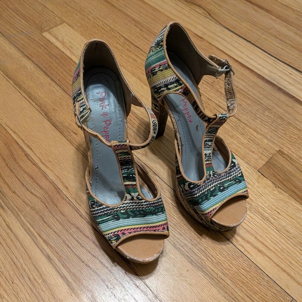 Pink & Pepper Indie Boho Chic T-Strap Platform Heels